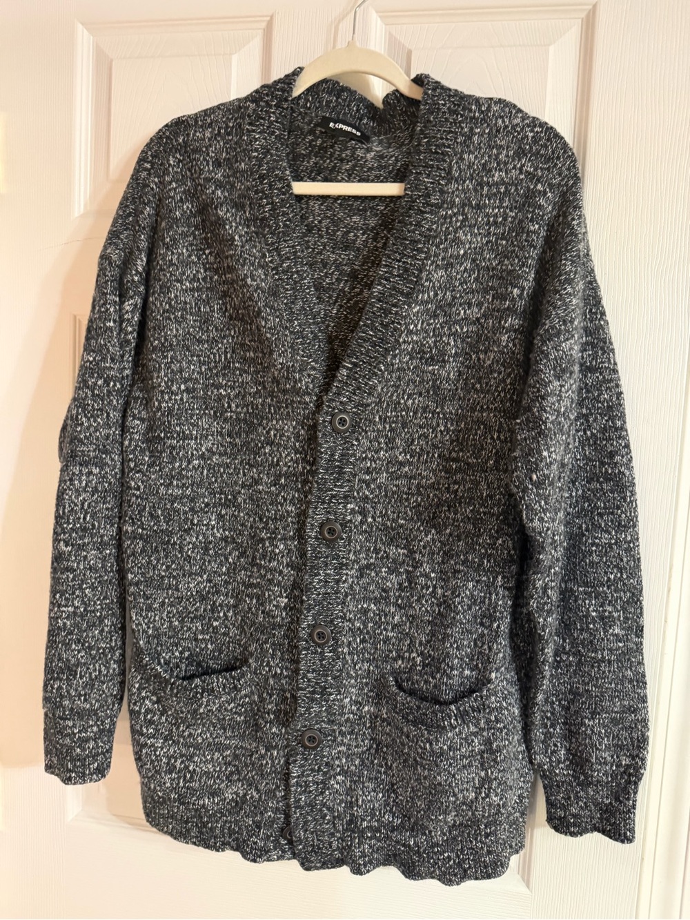 Express Men's Charcoal Marled Button-Up Cardigan